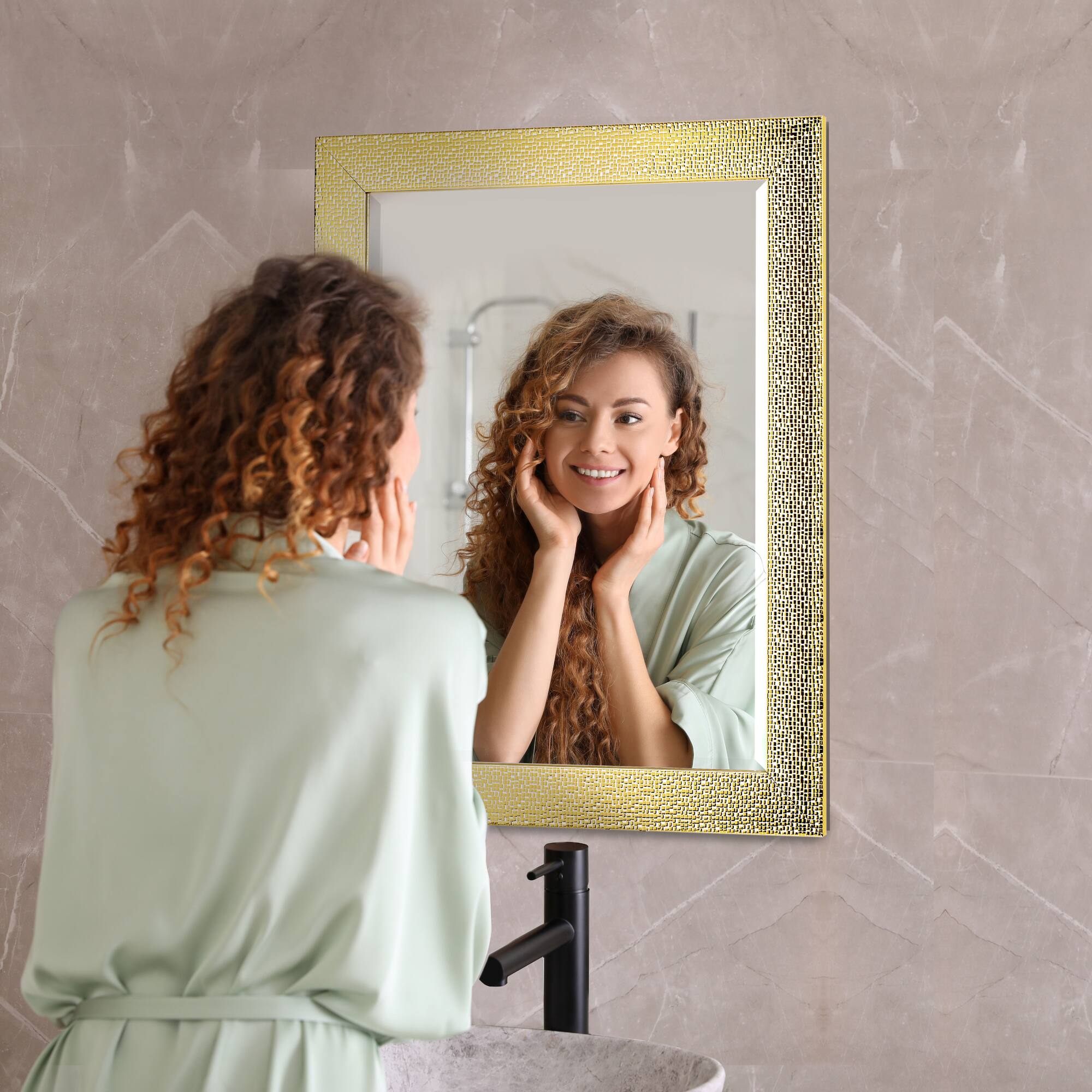 Head West White & Gold Framed Bevel Vanity Accent Mirror - 33" x 27"